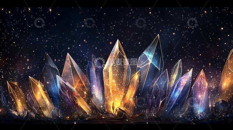 高清大图下载【趣麦麦图】晶体簇在星空下闪耀