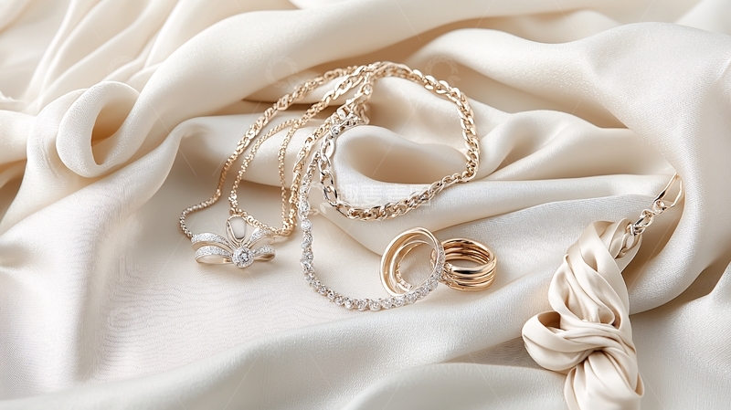 高清大图下载【趣麦麦图】精致珠宝在丝绸上