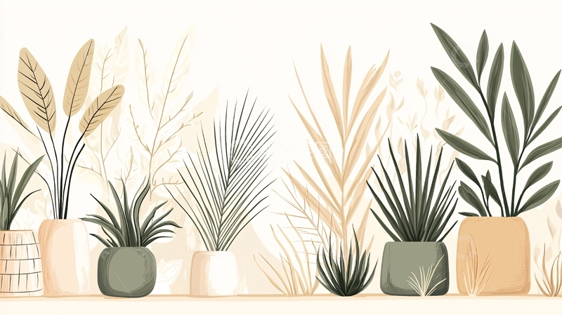 高清大图下载【趣麦麦图】盆栽植物插画