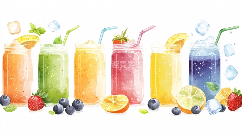 彩色清爽果汁饮品插画