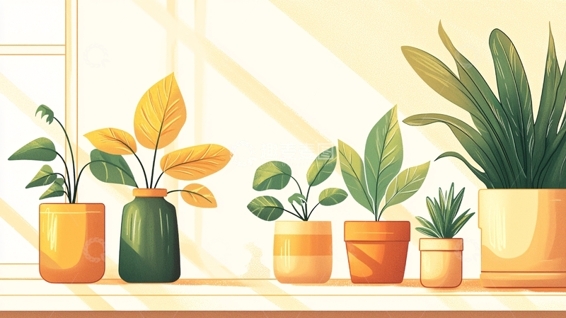 高清大图下载【趣麦麦图】盆栽植物在窗边