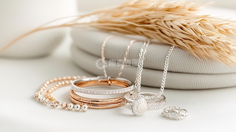 高清大图下载【趣麦麦图】精致首饰与麦穗的静物