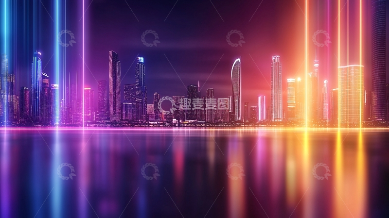 高清大图下载【趣麦麦图】霓虹灯下的未来城市夜景