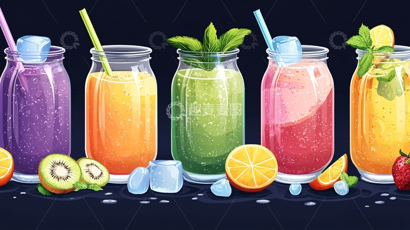 高清大图下载【趣麦麦图】-五彩缤纷的夏日果汁饮料