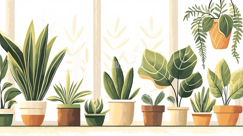高清大图下载【趣麦麦图】窗台上排列的盆栽植物