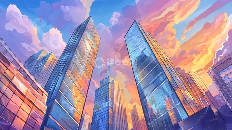 高清大图下载【趣麦麦图】城市天空视角插画