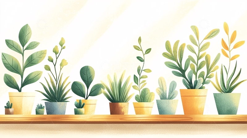 高清大图下载【趣麦麦图】一排清新盆栽植物