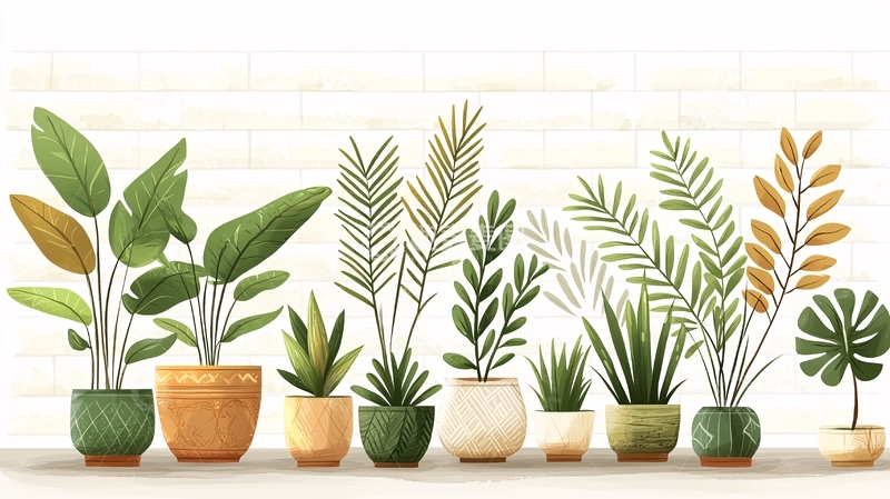 高清大图下载【趣麦麦图】一排盆栽植物清新简约