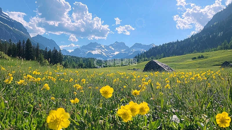 高清大图下载【趣麦麦图】草原上的雪山