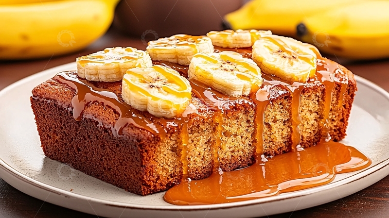 高清大图下载【趣麦麦图】香蕉蛋糕搭配焦糖酱