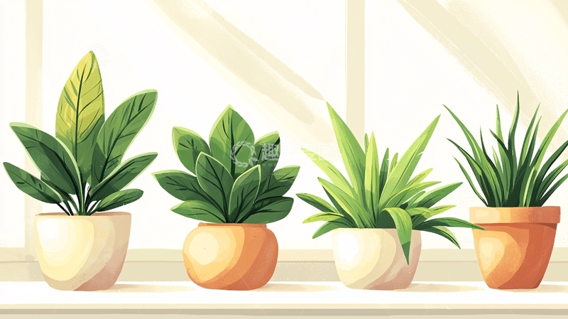 高清大图下载【趣麦麦图】窗台上的盆栽植物