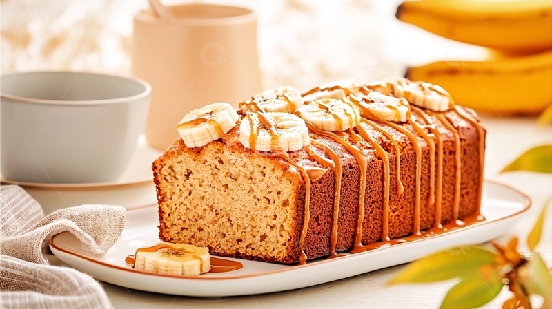 高清大图下载【趣麦麦图】香蕉面包顶上有切片香蕉