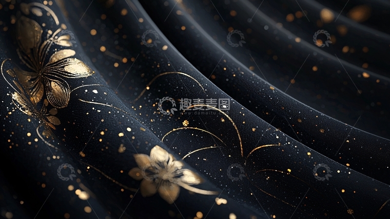 高清大图下载【趣麦麦图】黑色背景金色花卉装饰纹理