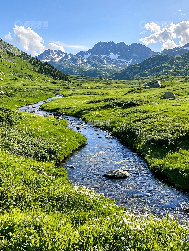高清大图下载【趣麦麦图】青翠山谷蜿蜒河流