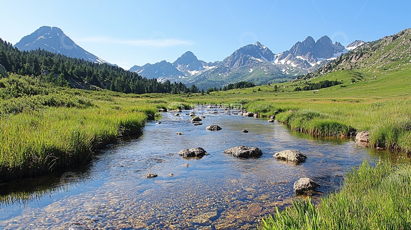 高清大图下载【趣麦麦图】山间清澈河流的风景