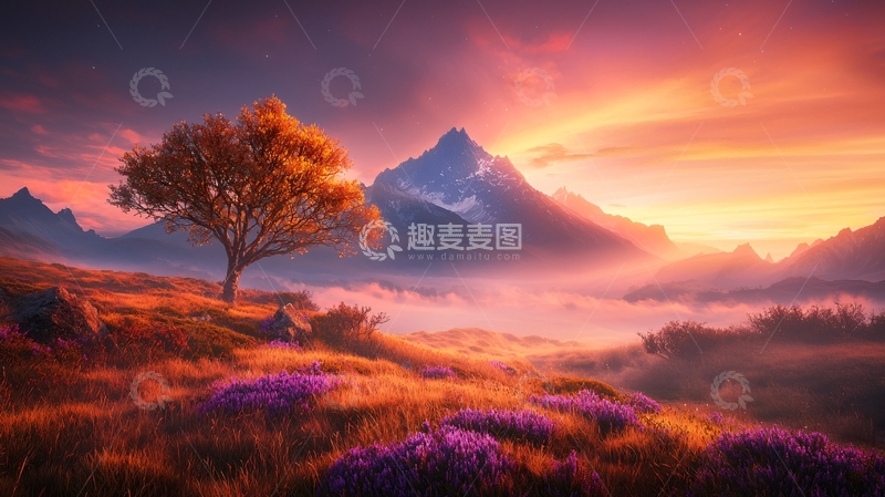 高清大图下载【趣麦麦图】秋日山间独树美景