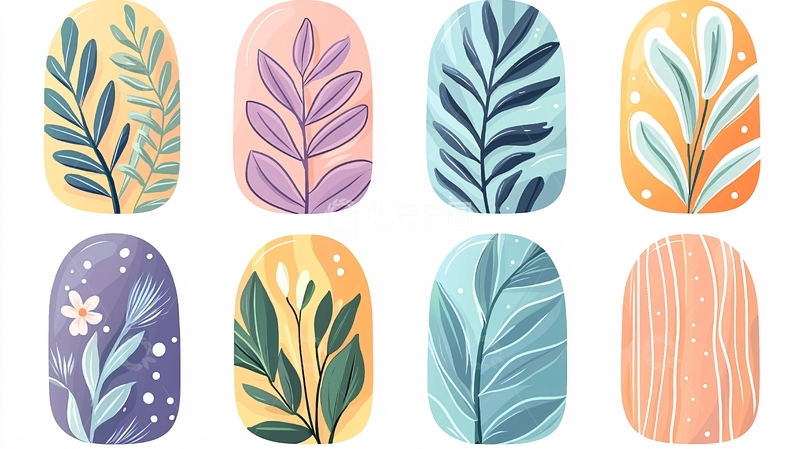 高清大图下载【趣麦麦图】抽象树叶美甲图案