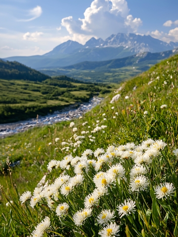 雪山草甸河流的自然风光
