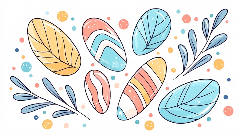 高清大图下载【趣麦麦图】手绘风格的彩色叶子图案