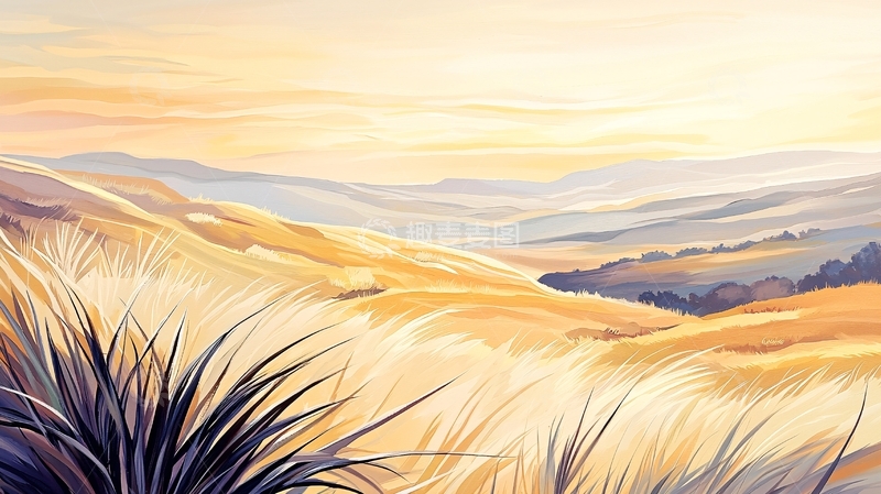 高清大图下载【趣麦麦图】金色草原夕阳美景