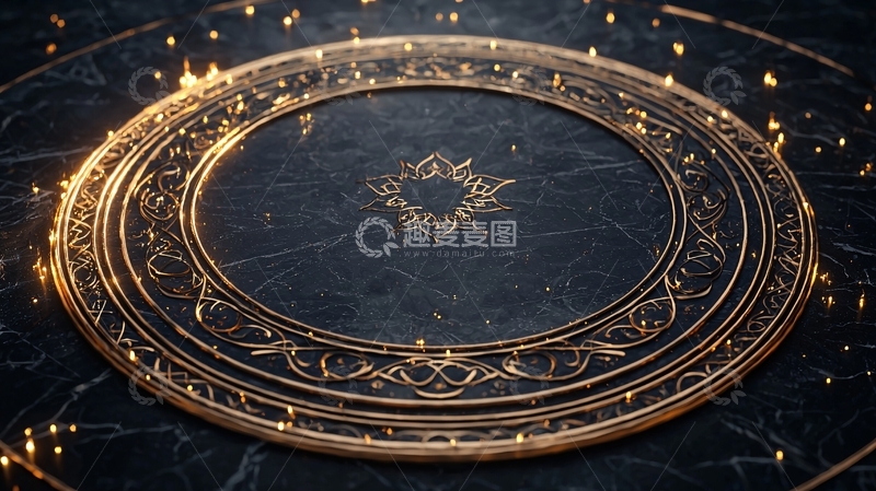 高清大图下载【趣麦麦图】金色花纹装饰的黑色圆形桌面