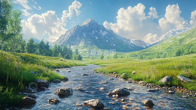 高清大图下载【趣麦麦图】山间小溪流淌的风景