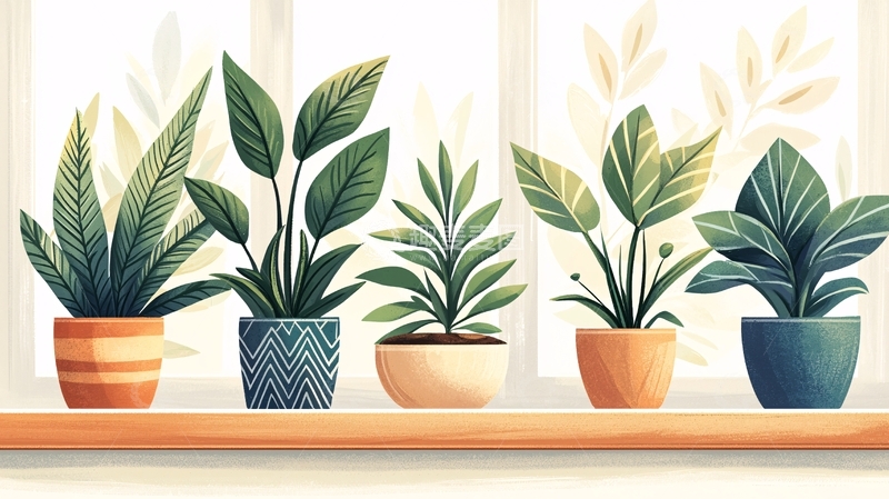 高清大图下载【趣麦麦图】窗台上的盆栽植物