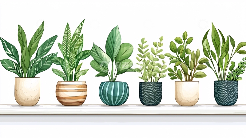 高清大图下载【趣麦麦图】一排盆栽植物
