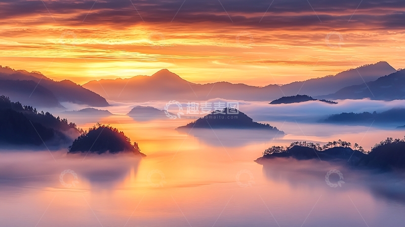 高清大图下载【趣麦麦图】晨雾中的山川湖泊