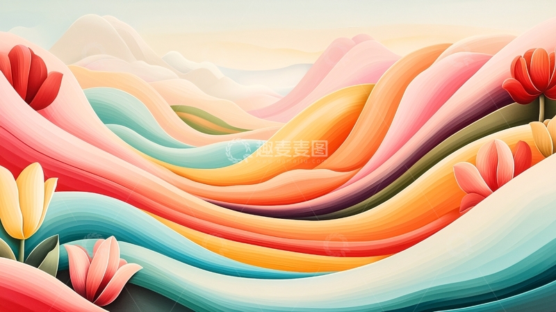 高清大图下载【趣麦麦图】抽象彩色山丘郁金香