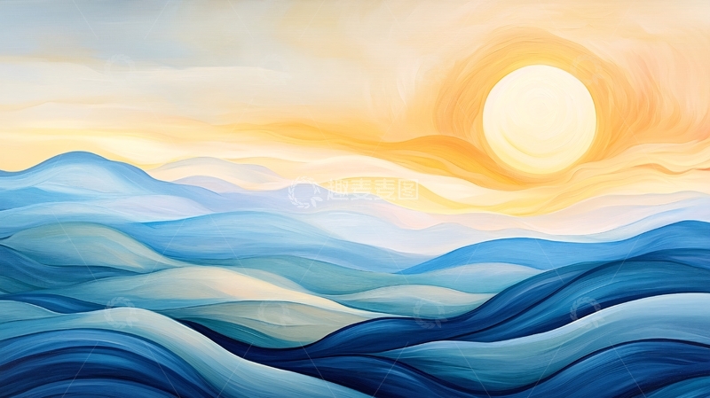 高清大图下载【趣麦麦图】日落海景抽象艺术画