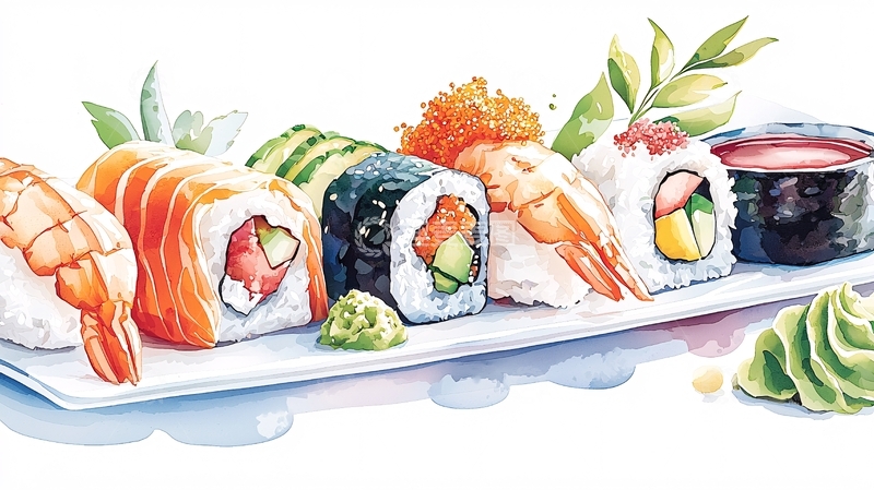 高清大图下载【趣麦麦图】水彩寿司拼盘