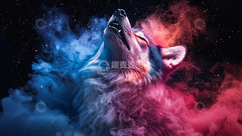 高清大图下载【趣麦麦图】对着星空嚎叫的狼