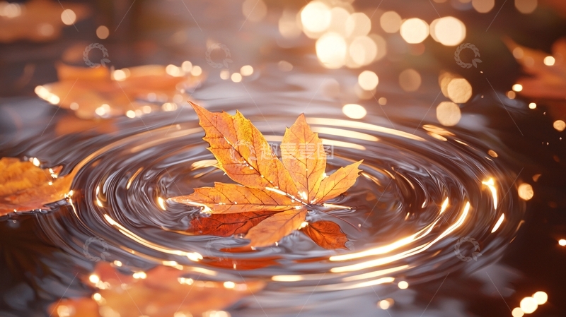 高清大图下载【趣麦麦图】秋叶漂浮在水面上