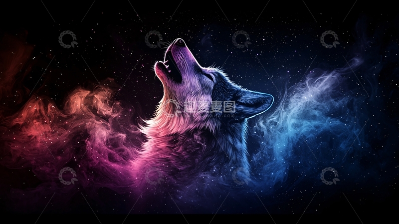 高清大图下载【趣麦麦图】星空背景下嚎叫的狼
