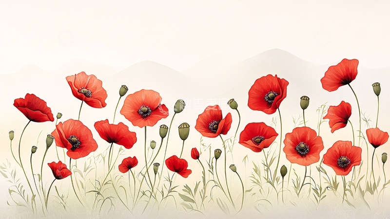 高清大图下载【趣麦麦图】鲜艳的红色罂粟花田