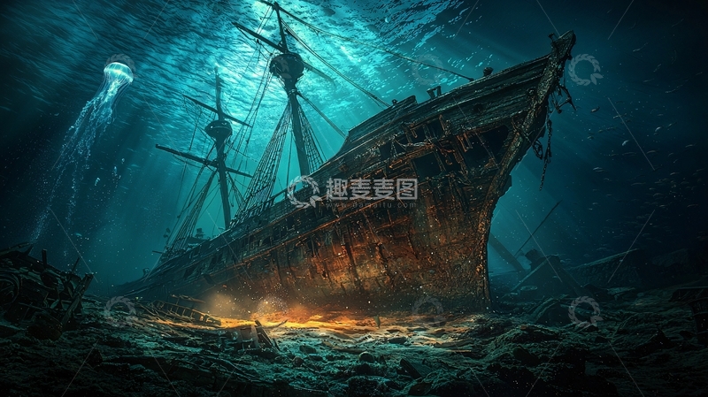 高清大图下载【趣麦麦图】海底沉船的神秘景象