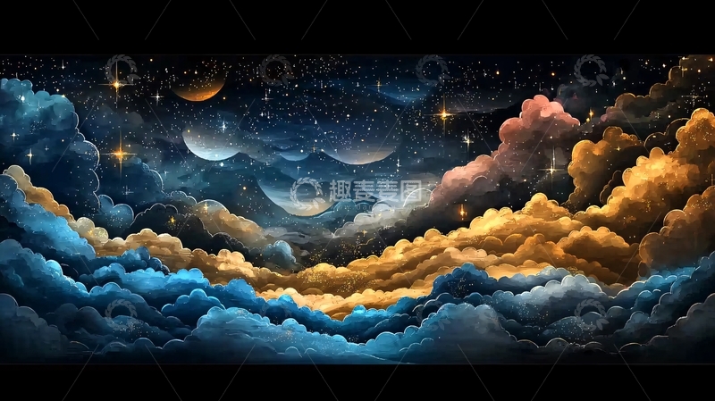 高清大图下载【趣麦麦图】梦幻星空云海背景