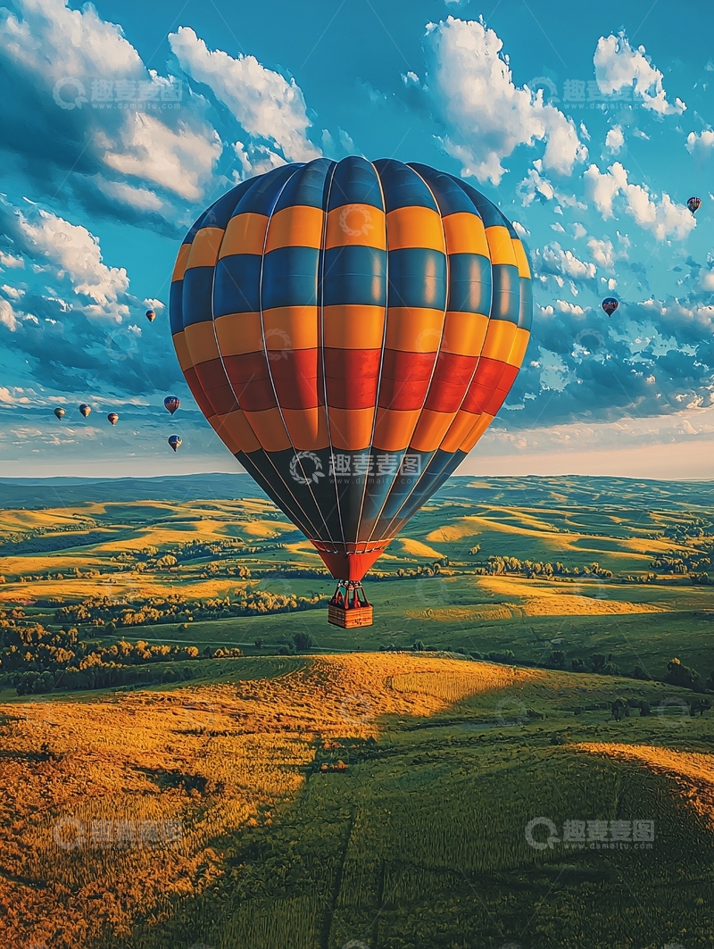 高清大图下载【趣麦麦图】热气球飞跃田野