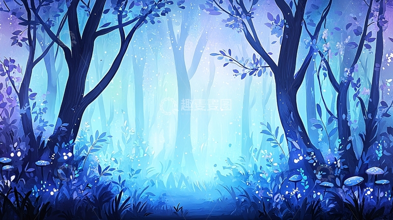 高清大图下载【趣麦麦图】梦幻蓝色森林背景