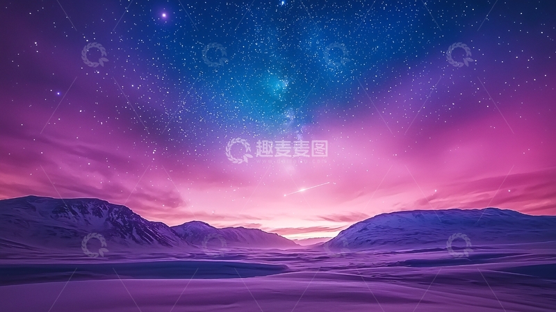 高清大图下载【趣麦麦图】紫色星空山脉夜景