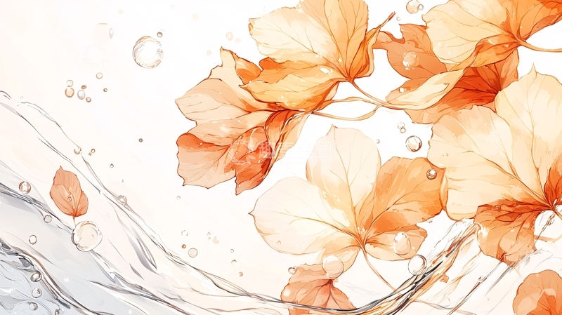 高清大图下载【趣麦麦图】秋叶与水波艺术插画