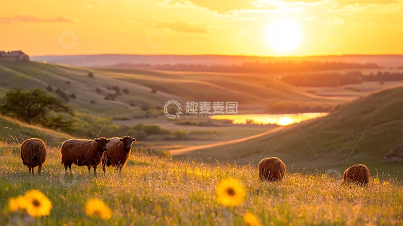 高清大图下载【趣麦麦图】夕阳下的田园风光