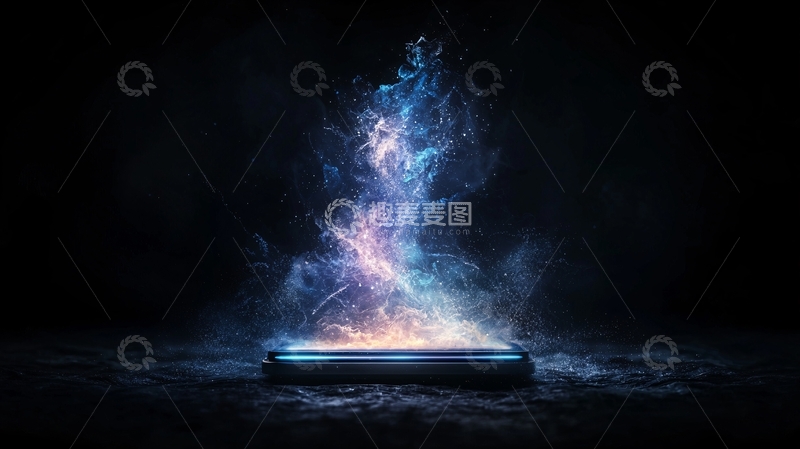 高清大图下载【趣麦麦图】蓝色能量光束从平台升起