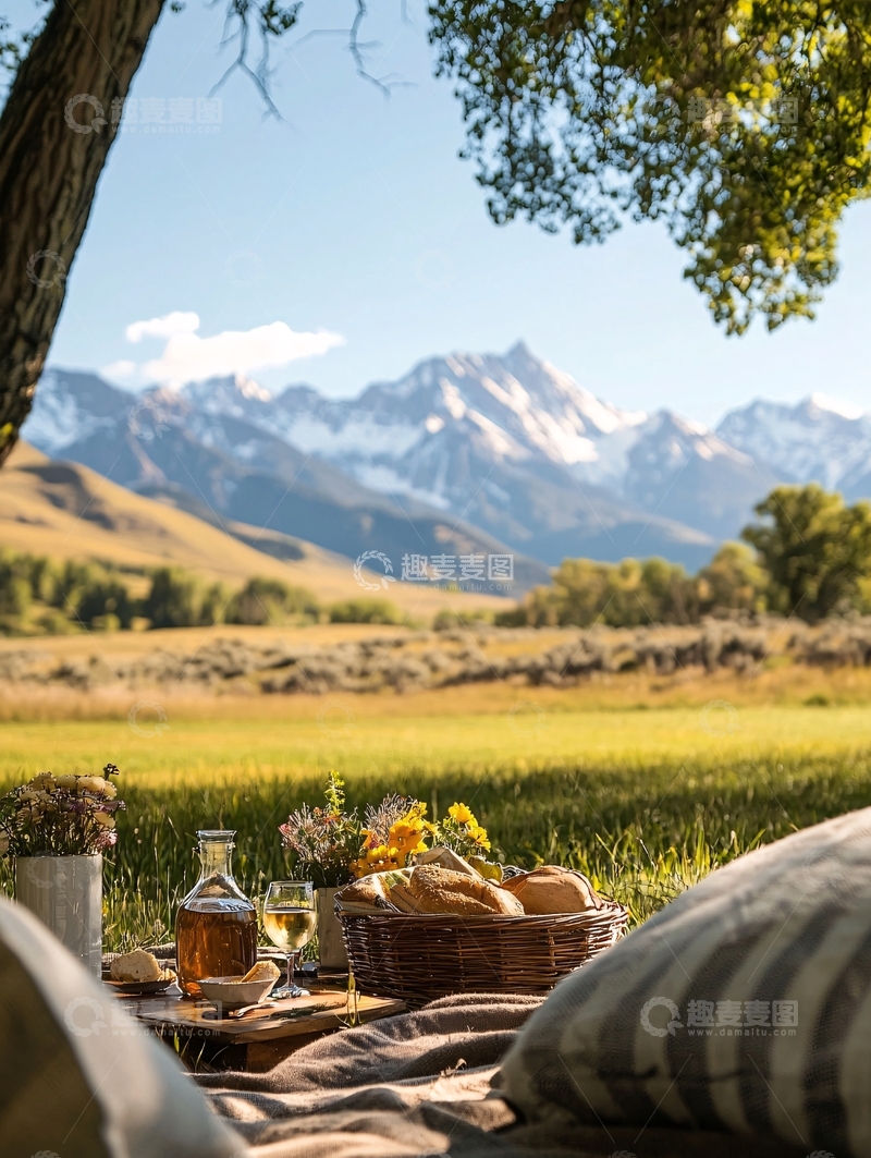 高清大图下载【趣麦麦图】野餐草地山景
