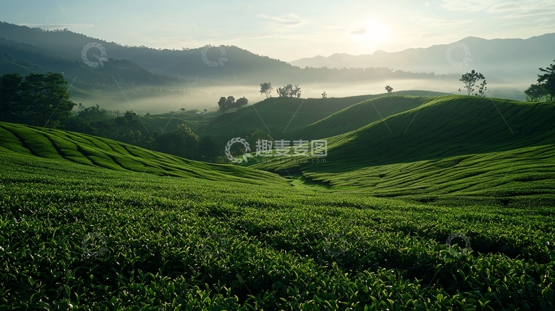 高清大图下载【趣麦麦图】茶园日出风景