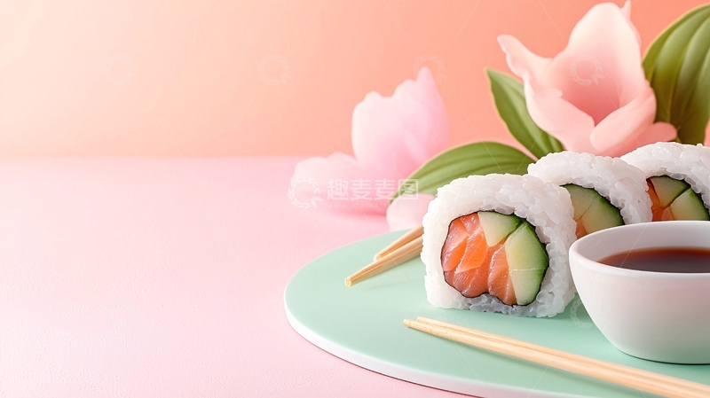高清大图下载【趣麦麦图】美味寿司搭配鲜花