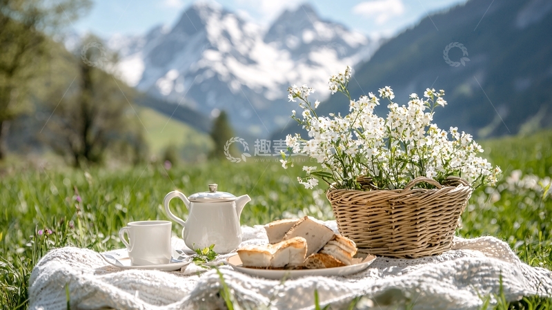 高清大图下载【趣麦麦图】山景下的野餐场景