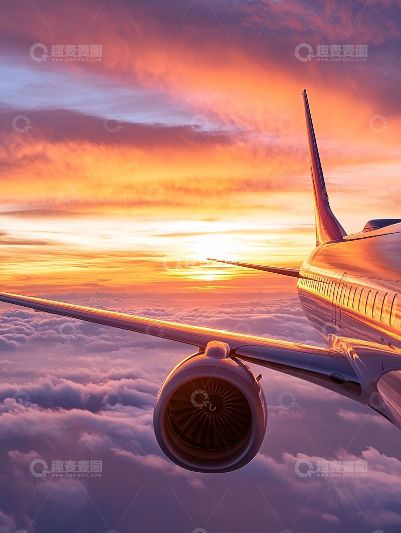 高清大图下载【趣麦麦图】飞机在云端日落美景