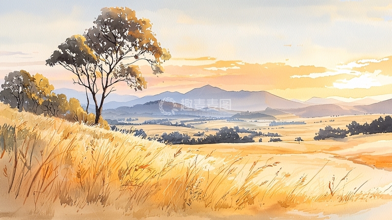 高清大图下载【趣麦麦图】秋日草原与远山
